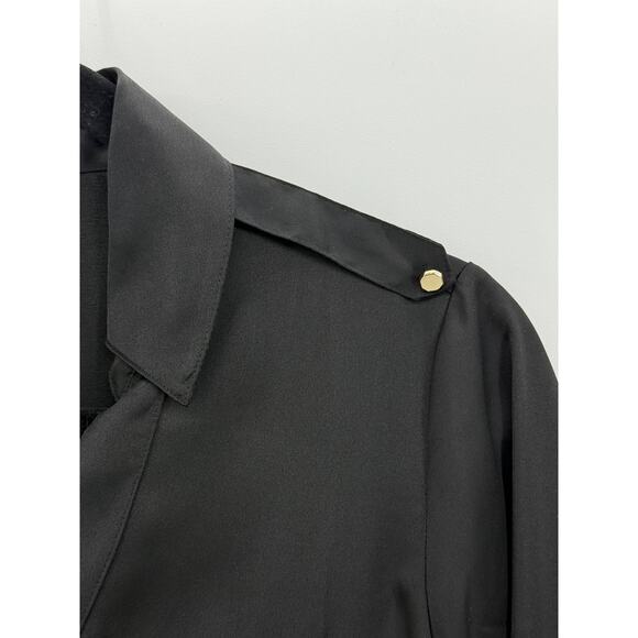 Express Portofino Slim Black Satin Epaulettes Top - Picture 5 of 6
